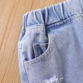 Kid Boy Letter Print Ripped Denim Jeans Shorts Blue image 4