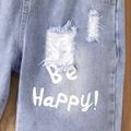 Kid Boy Letter Print Ripped Denim Jeans Shorts Blue image 3