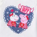 Peppa Pig Toddler Girl Letter Heart Print Flutter-sleeve White Tee/Sleeveless 100% Cotton Denim Dress White