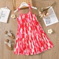 Kid Girl Tie Dyed Bowknot Design Smocked Cami Dress Pink