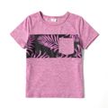 Family Matching All Over Palm Leaf Print Spaghetti Strap Midi Dresses and Short-sleeve T-shirts Sets Purple image 4