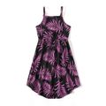 Family Matching All Over Palm Leaf Print Spaghetti Strap Midi Dresses and Short-sleeve T-shirts Sets Purple image 5