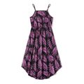 Family Matching All Over Palm Leaf Print Spaghetti Strap Midi Dresses and Short-sleeve T-shirts Sets Purple