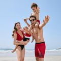 Family Matching Letter Print Swim Trunks Shorts and Ruffle Colorblock Deep V Neck One-Piece Swimsuit Black