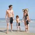 Family Matching Leopard Splicing Black Print Swim Trunks Shorts and Spaghetti Strap Backless One-Piece Swimsuit Black