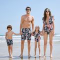 Family Matching Allover Floral Print Swim Trunks Shorts and Ruffle-sleeve Belted One-Piece Swimsuit Light Pink image 3