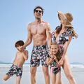 Family Matching Allover Floral Print Swim Trunks Shorts and Ruffle-sleeve Belted One-Piece Swimsuit Light Pink