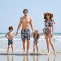 Family Matching Allover Floral Print Swim Trunks Shorts and Ruffle-sleeve Belted One-Piece Swimsuit Light Pink