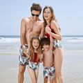 Family Matching All Over Plant Print Swim Trunks Shorts and Spaghetti Strap Splicing One-Piece Swimsuit Red image 4