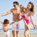 Family Matching Letter Print Swim Trunks Shorts and Hollow-out Splicing One-Piece Swimsuit ColorBlock