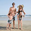 Family Matching Allover Floral Print Swim Trunks Shorts and U Neck Sleeveless Splicing One-Piece Swimsuit BlackandWhite
