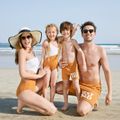 Family Matching Letter Print Ribbed Swim Trunks Shorts and One Shoulder Hollow Out Splicing One-Piece Swimsuit ColorBlock
