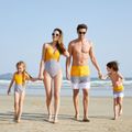 Family Matching Striped Colorblock Swim Trunks Shorts and Spaghetti Strap Splicing One-Piece Swimsuit Rudbeckia yellow image 4