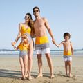 Family Matching Striped Colorblock Swim Trunks Shorts and Spaghetti Strap Splicing One-Piece Swimsuit Rudbeckia yellow image 5