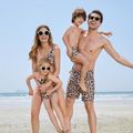 Family Matching Leopard Swim Trunks Shorts and Splicing Two-Piece Swimsuit Color block