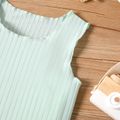 Kid Girl Solid Color Ribbed Lettuce Trim Tank Top Mint Green image 4