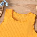 Kid Girl Solid Color Ribbed Lettuce Trim Tank Top Yellow image 3