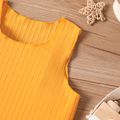 Kid Girl Solid Color Ribbed Lettuce Trim Tank Top Yellow image 4