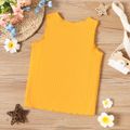 Kid Girl Solid Color Ribbed Lettuce Trim Tank Top Yellow image 2