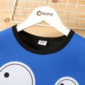 2pcs Kid Boy Emojis Print Colorblock Short-sleeve Tee and Black Shorts Set Blue