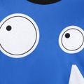 2pcs Kid Boy Face Graphic Print Colorblock Short-sleeve Tee and Black Shorts Set Blue image 3