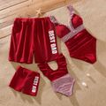 Family Matching Red Striped Splicing Ruffle One-Piece Swimsuit and Letter Print Swim Trunks Shorts Sets Red image 1