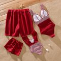 Family Matching Red Striped Splicing Ruffle One-Piece Swimsuit and Letter Print Swim Trunks Shorts Sets Red image 2