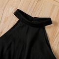 2pcs Kid Girl Halter Camisole and Letter Print Belted Pocket design Shorts Set Black