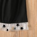 2pcs Kid Girl Square Neck Star Design Short Puff-sleeve Mesh Blouse and Elasticized Skirt Set BlackandWhite