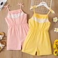 Kid Girl 100% Cotton Lace Bowknot Design Cami Rompers Pink image 2