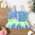 Baby Girl Button Front Tie Dye Smocked Ruffle Spaghetti Strap Top Colorful image 1