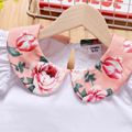 2-piece Kid Girl Doll Collar Flutter-sleeve White Tee and Floral Print Pink Skirt Set PinkyWhite