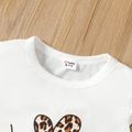 2pcs Kid Girl Letter Heart Print Flutter-sleeve White Tee and Leopard Print Shorts Set White