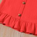 2pcs Toddler Girl 100% Cotton Solid Color Button Design Camisole and Ruffle Hem Skirt Set Red-2 image 4