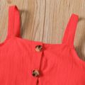 2pcs Toddler Girl 100% Cotton Solid Color Button Design Camisole and Ruffle Hem Skirt Set Red-2 image 3