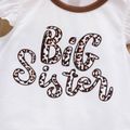 2pcs Toddler Girl Letter Print Flutter-sleeve Tee and Leopard Print Splice Belted Skirt Set White image 4