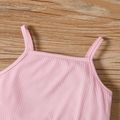 2pcs Baby Girl Letter Print Ribbed Spaghetti Strap Top and Ruffle Skirt Set Pink