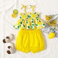 2pcs Baby Girl All Over Yellow Lemon Print Shirred Cami Top and Shorts Set Yellow image 2