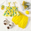 2pcs Baby Girl All Over Yellow Lemon Print Shirred Cami Top and Shorts Set Yellow image 1