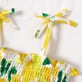 2pcs Baby Girl All Over Yellow Lemon Print Shirred Cami Top and Shorts Set Yellow image 3