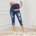 Maternity Ripped Elastic Skinny Capris Jeans DeepBlue