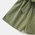 100% Cotton Ribbed and Solid Splicing Sleeveless Belted Romper for Mom and Me Army green image 5