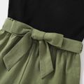 100% Cotton Ribbed and Solid Splicing Sleeveless Belted Romper for Mom and Me Army green image 4