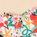 Baby Girl All Over Colorful Graffiti Floral Print Flutter-sleeve Dress MultiColour