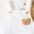Baby Boy Cartoon Bear Design Solid Waffle Overalls Shorts White
