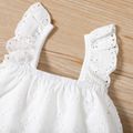 2pcs Baby Girl 95% Cotton Hollow Out Flutter-sleeve Top and Floral Print Denim Shorts Set White