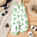 Baby Girl All Over Cactus Print Sleeveless Bowknot Jumpsuit Pale Green