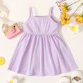 Baby Girl Button Design Solid Sleeveless Spaghetti Strap Dress Light Purple