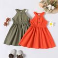 Toddler Girl Solid Color Button Design Halter Dress Orange red