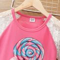 Kid Girl Lollipop Print Lace Design Short Raglan Sleeve Tee Pink